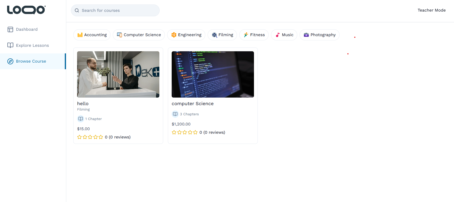 Course discovery interface from the EdTech platform