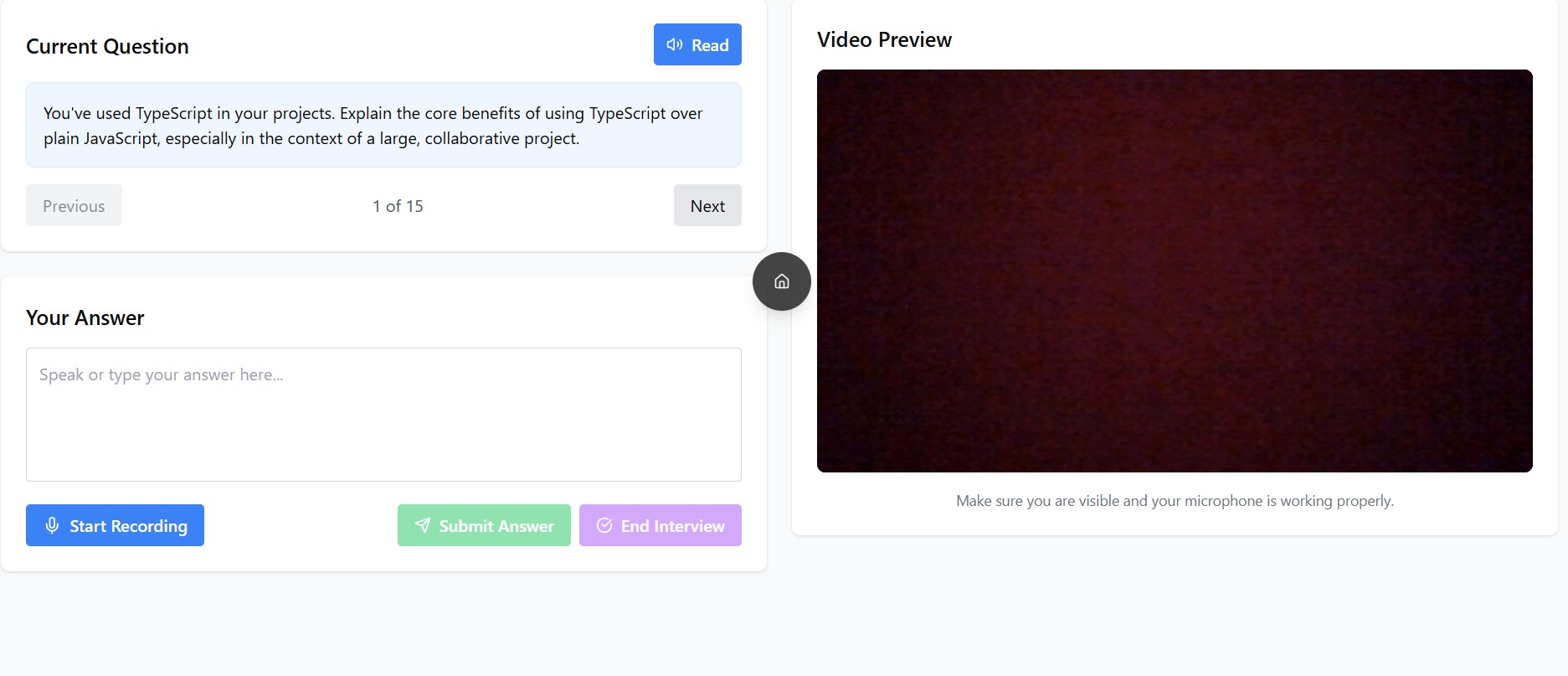 Interview question and video preview from the AI mock interview platform